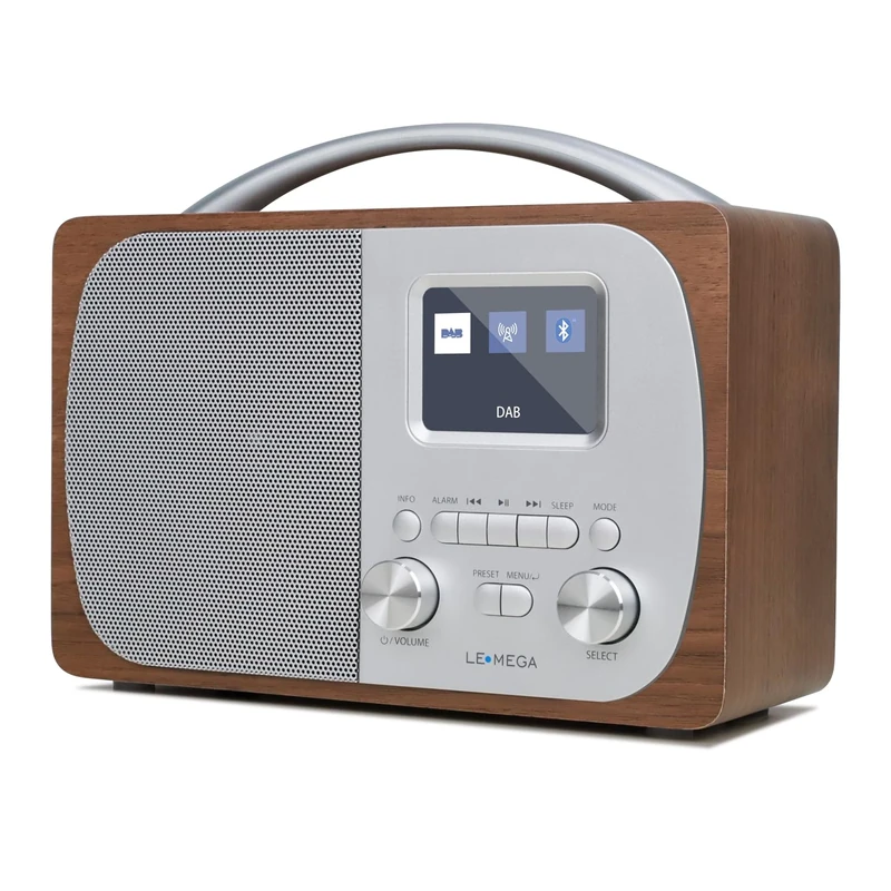 LEMEGA DR5 Portable DAB/DAB+ Digital Radio,Bluetooth Speaker with FM Radio,Kitchen/Bedside FM Radio, Dual Alarms Clock,Sleep Timer, 40 Presets, Colour Display,Mains Powered or Batteries,Walnut