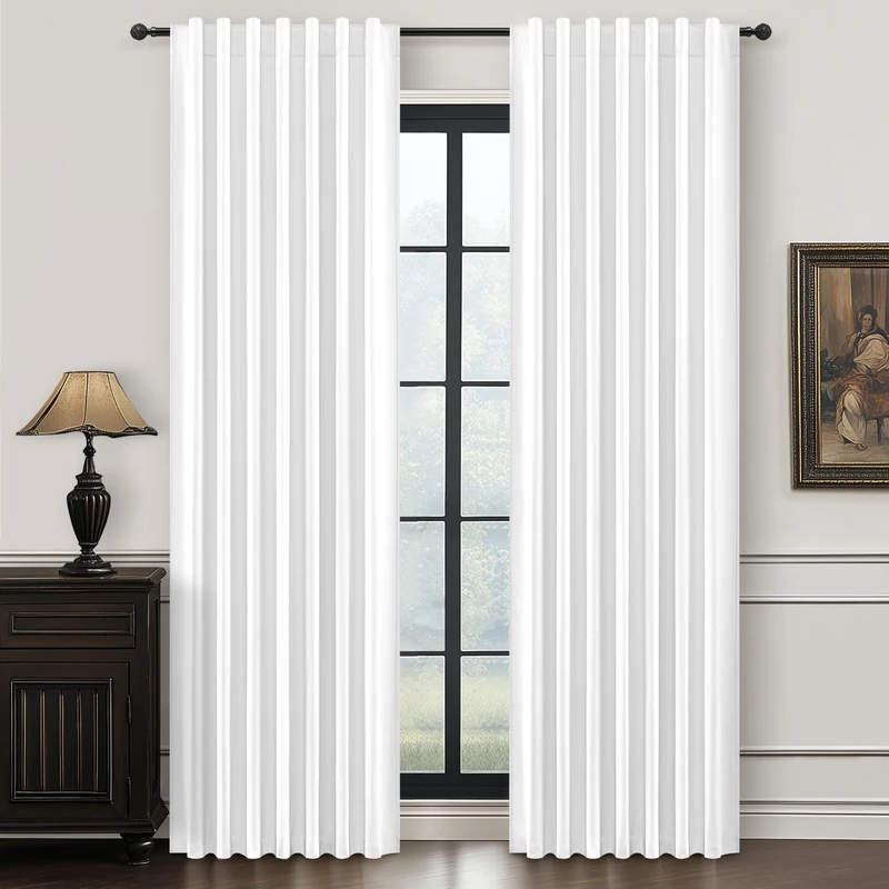 Pure White Linen Drapes 84 Inch Length 2 Panels Set for Living Room, Elegant Pleated Thick Blackout Curtains Insulated Room Darkening Bedroom Window Curtain Decor Pin Hooks Back Tab 50"W x 84"L 2 Burg