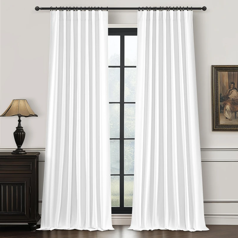 Pure White Blackout 102 Inch Long Curtains for Bedroom, Funky Heavy Linen Ceiling Track Nursery Curtain Heart/Cold Block Sound Dampening Pleat Window Drapes 2 Panels Aesthetic Decor 8.5FT Length Burg
