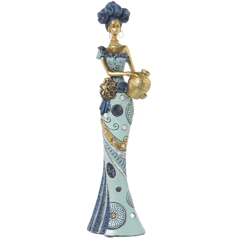 Alexandra House Living Decorative Figure Blue Golden Plastic African 11 x 15 x 45 cm