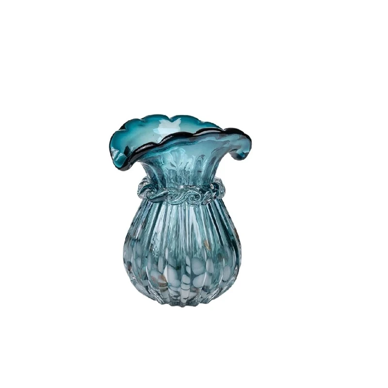 Romimex Vase Turquoise Glass 14 x 20 x 14 cm