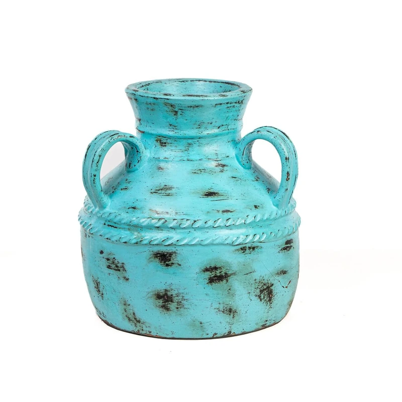 Romimex Vase Turquoise Ceramic 28 x 30 x 26 cm with Handles