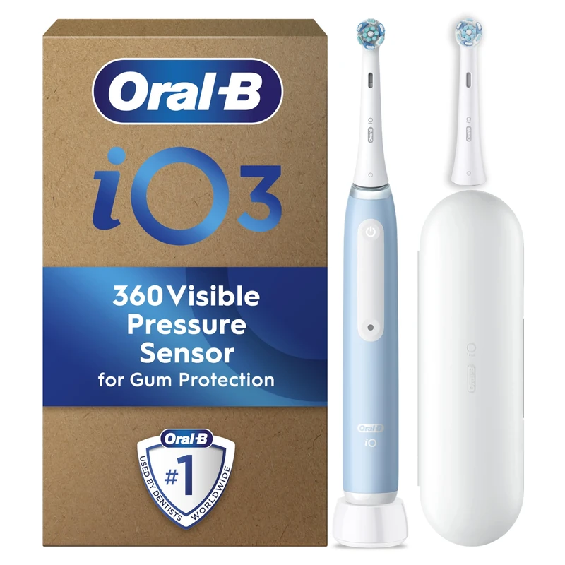 Oral-B iO3 Electric Toothbrushes, Toothbrush for Adults with 1 Toothbrush Head, 1 Travel Case, Gifts for Women and Men, Blue (EU Plug)