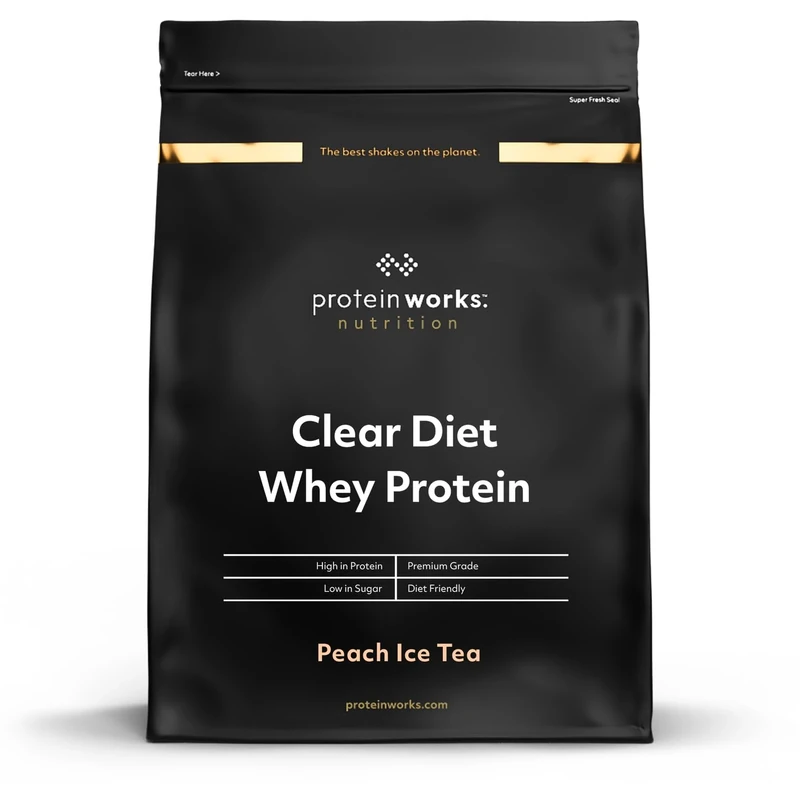 Protein Works | Clear Diet Whey Protein - Gold Innovation, Whey Protein Isolate Powder, Refreshing High Protein Drink, Peach Iced Tea, 40 Servings, 1kg