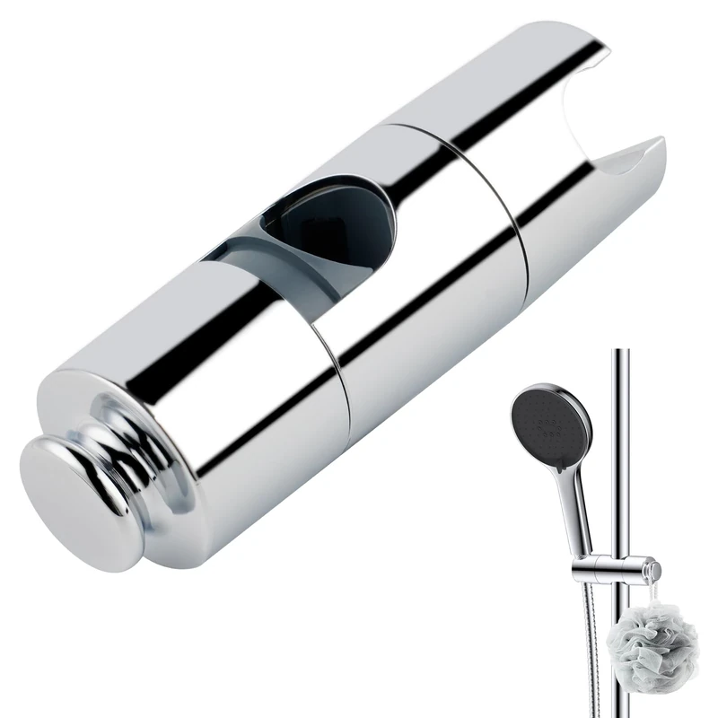 Hibbent Universal Adjustable Shower Holder with Hook - Fits 19-22mm Shower Heads & 18-25mm Rails, ABS Chrome Slider Clamp Bracket