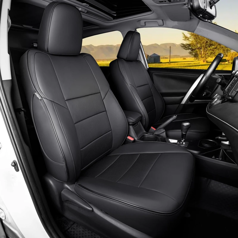 HKZ Fit RAV4 Car Seat Cover Set for 2013 2014 2015 2016 2017 2018 Toyota RAV4 LE Gasoline Version Only-Leather(Black)