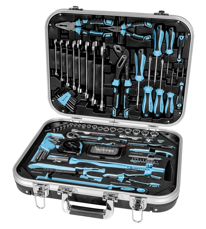 Quantool Q25120 120-Piece Tool Set Made of Chrome Vanadium and S2 Steel Includes Pliers, Ratchet, File, Hammer, Screwdriver, Socket Spanner & Bits – Germany Edition - Image 1