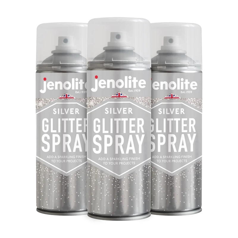 JENOLITE Glitter Spray Paint | Silver Glitter Spray In Clear Sealant | 3x400ml | Clear Lacquer With Fine Sparkle | Multi-Surface | Ideal for Picture Frames, Mirrors, Ornaments & Crafting