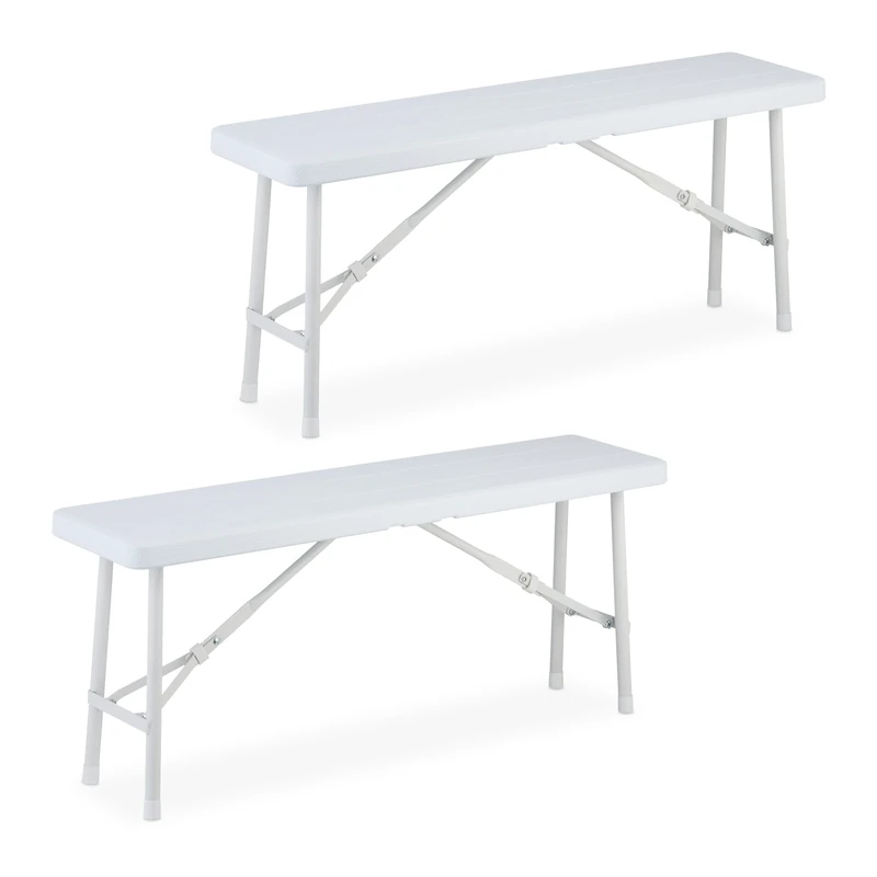 Relaxdays Set of 2 Picnic Benches, Foldable, for Pub, Garden or Campsite, up to 150kg Each, HWD: 42 x 100 x 25 cm, White
