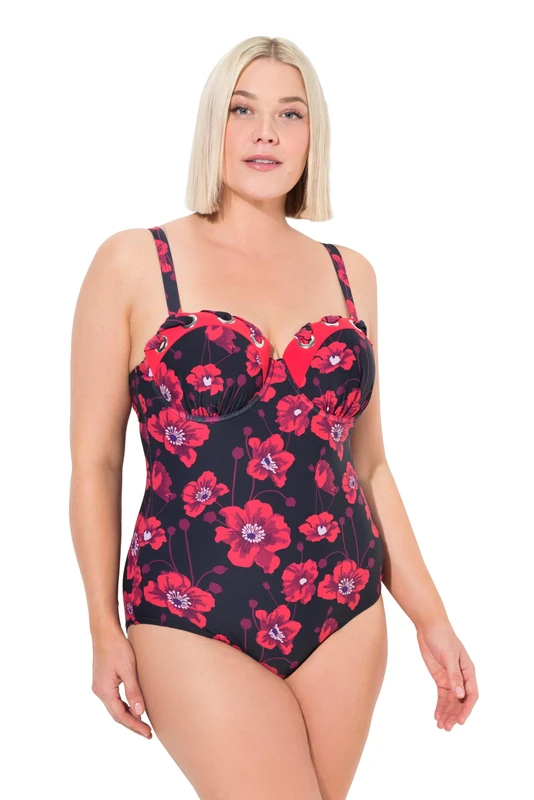 Ulla Popken Womenswear Plus Size Curvy Floral Print Underwire Swimsuit Black 30 835896100-56