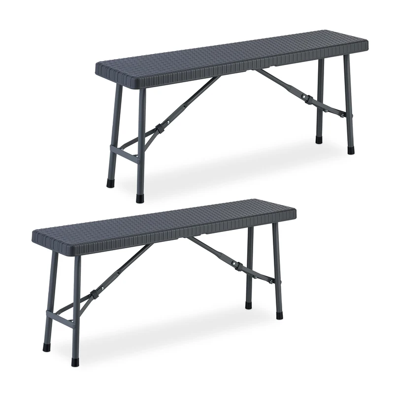 Relaxdays Set of 2 Picnic Benches, Foldable, for Pub, Garden or Campsite, up to 150kg Each, HWD: 42 x 102 x 25 cm, Grey