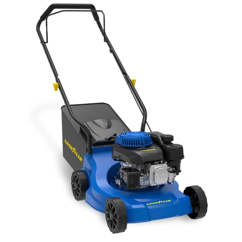 Goodyear Petrol Lawn Mower OHV 4T - 132cc, 2.5kW/3.35HP, Cutting Width 39CM, Cutting Height 1.2"-2.6", 35L Sack, Manual Start