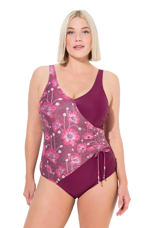 Ulla Popken Womenswear Plus Size Curvy Wrap Look Sparkling Floral One Piece Swimsuit Purple 28 835902541-54