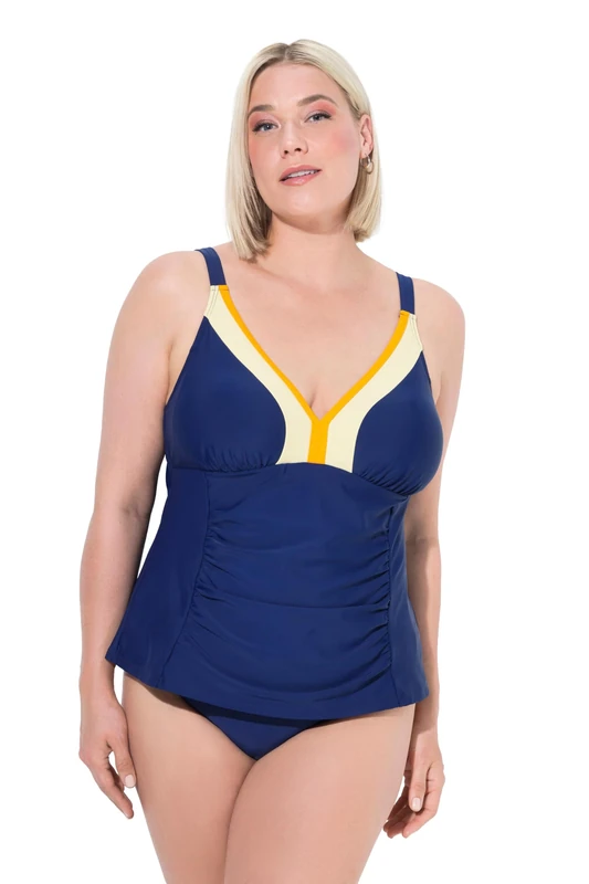 Ulla Popken Women's Plus Size Plus Size Tankini Sabrina Colour Block, Navy, 32