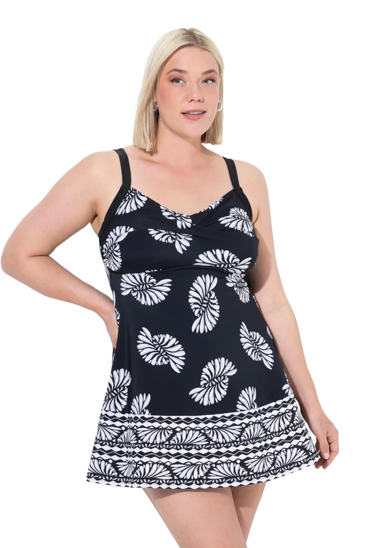 Ulla Popken Womenswear Plus Size Curvy Ammonite Swim Dress Black 22 836907100-48