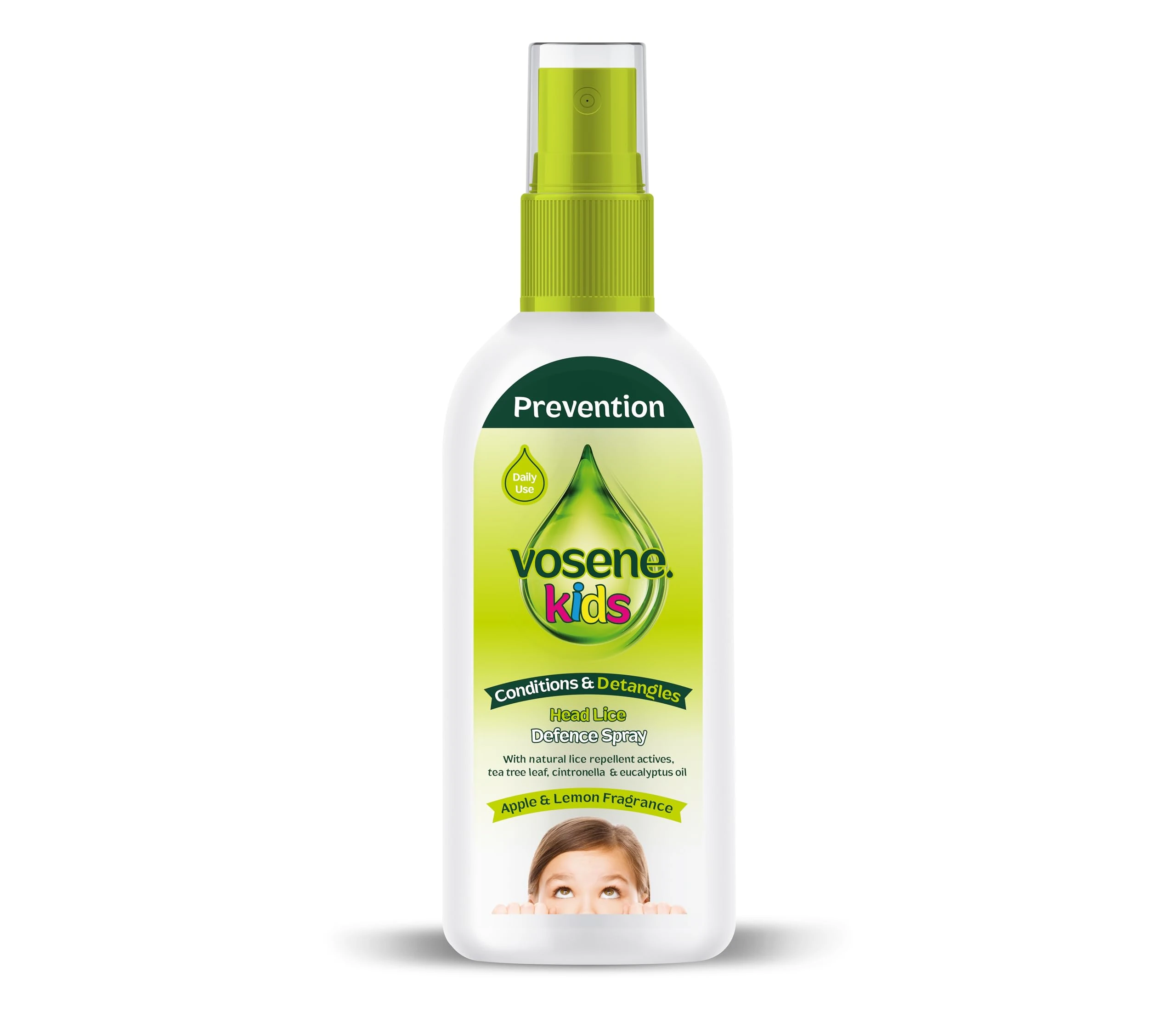 Vosene Kids Apple & Lemon Head Lice Defence Spray 150ml, Conditioning and detangling Natural Head lice Repellent with Tea Tree Leaf, citronella and Eucalyptus Oil, Helps to Keep headlice at Bay.