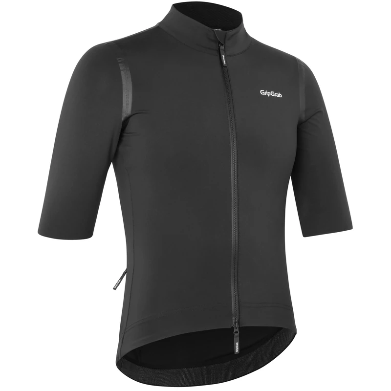 GripGrab AquaRepel Water-Resistant Thermal Short Sleeve Cycling Jersey for Men Road MTB Gravel Bike Cycle Top 2-Way-Zipper Black