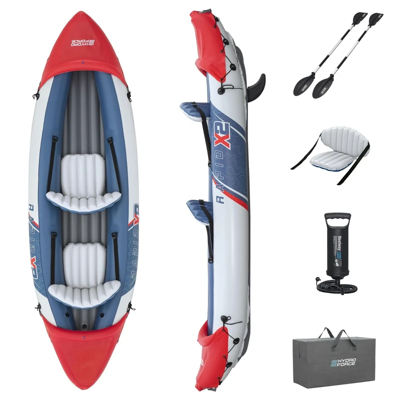 2-Person Inflatable Kayak with Oars, Removable Fins, Pump, Carry Bag & Repair Patch, Durable Vinyl, Puncture-Resistant