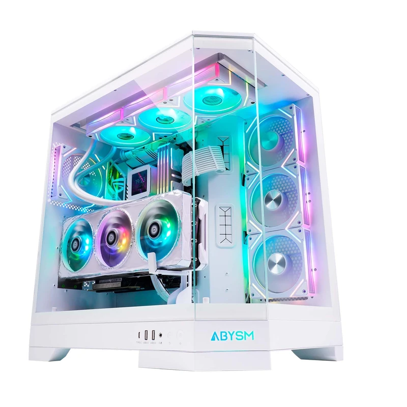 ABYSM Gaming Danube SAVA H600 White E-ATX Case with Three Tempered Glass Panels, Four 120mm ARGB Fans, Controller, GPU Support and PCIe 4.0 16x Riser Cable