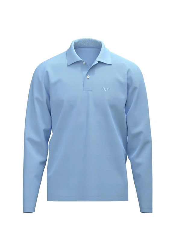 Trigema Long Sleeve Polo Shirt with Cuffs, Horizon, 3XL