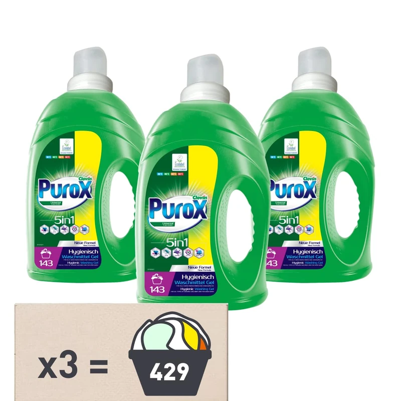 PUROX UNIVERSAL Liquid Detergent (143 Washes x 3) Gel for Coloured and White Clothes, HDPE 4.3 L, Pack of 3