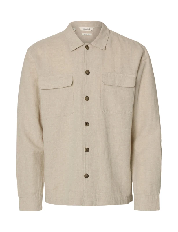 Selected Homme Male Overshirt Linen Mix, Pure Cashmere, L - Image 1