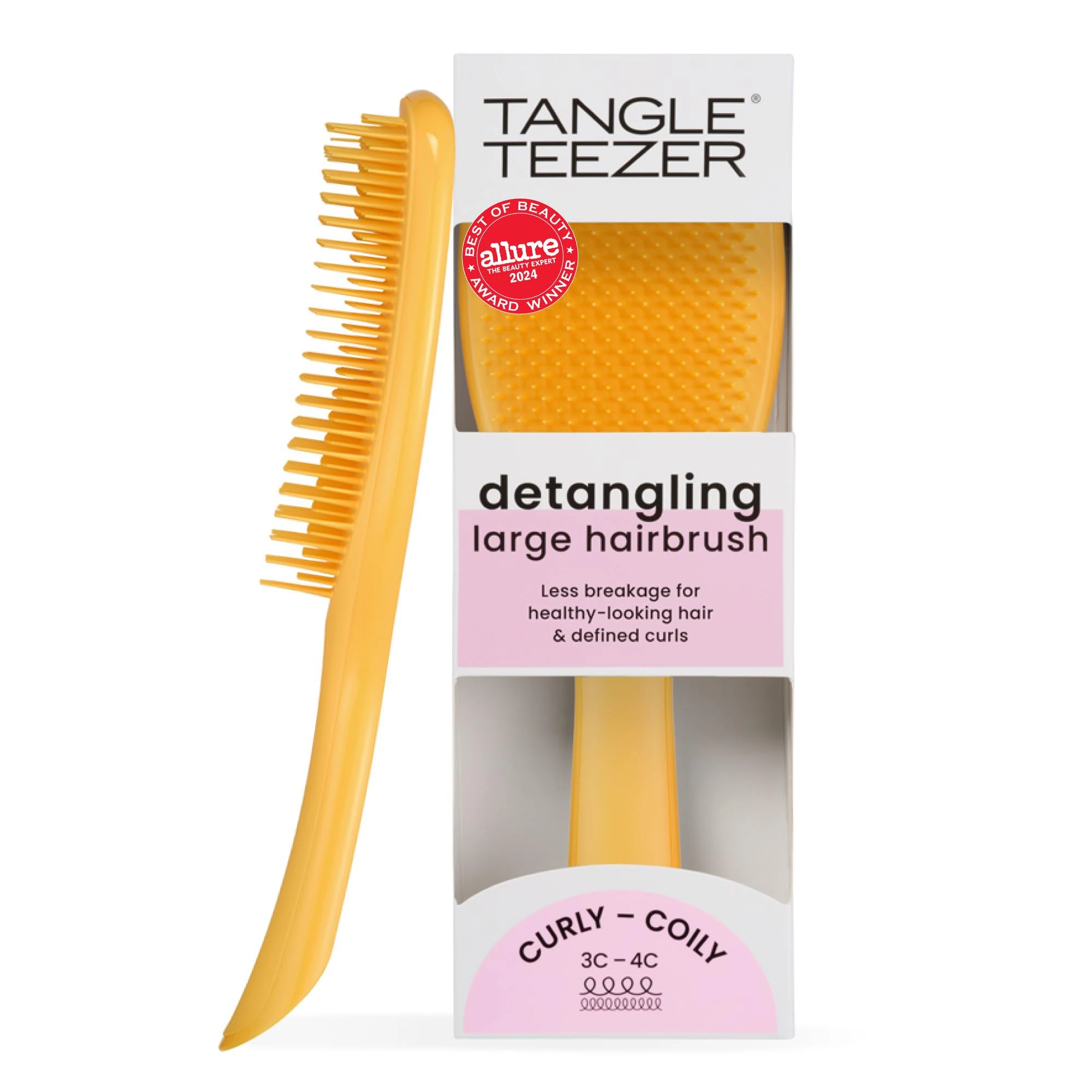 Tangle Teezer Large Naturally Curly Ultimate Detangler Hairbrush for 3C-4C Curly Coily Hair - Two-Tiered Teeth Define Curls & Reduce Frizz - Daffodil Yellow