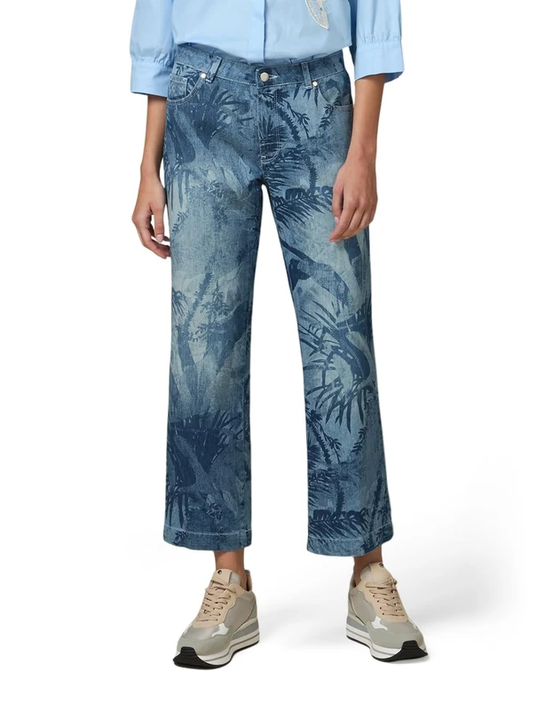 Oltre Women's Printed Denim Cropped Jeans, Light-Blue, 16 - Image 1