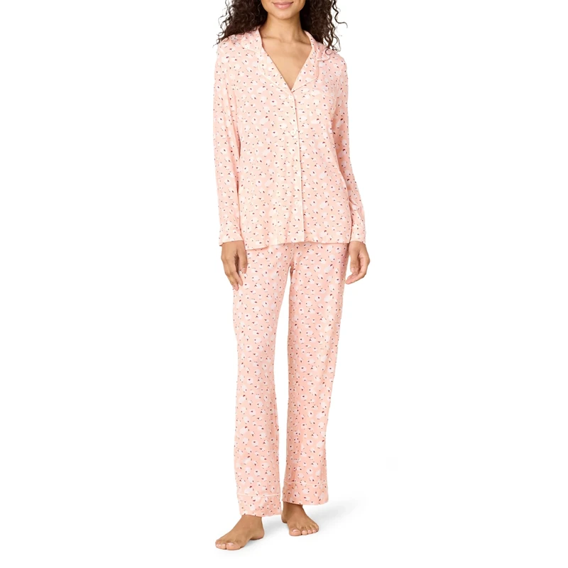 Amazon Essentials x Sofia Grainge Women's Stretch Modal Long-Sleeve and Full-Length Bottom Pyjama Set, Pale Pink Lambs, XXL