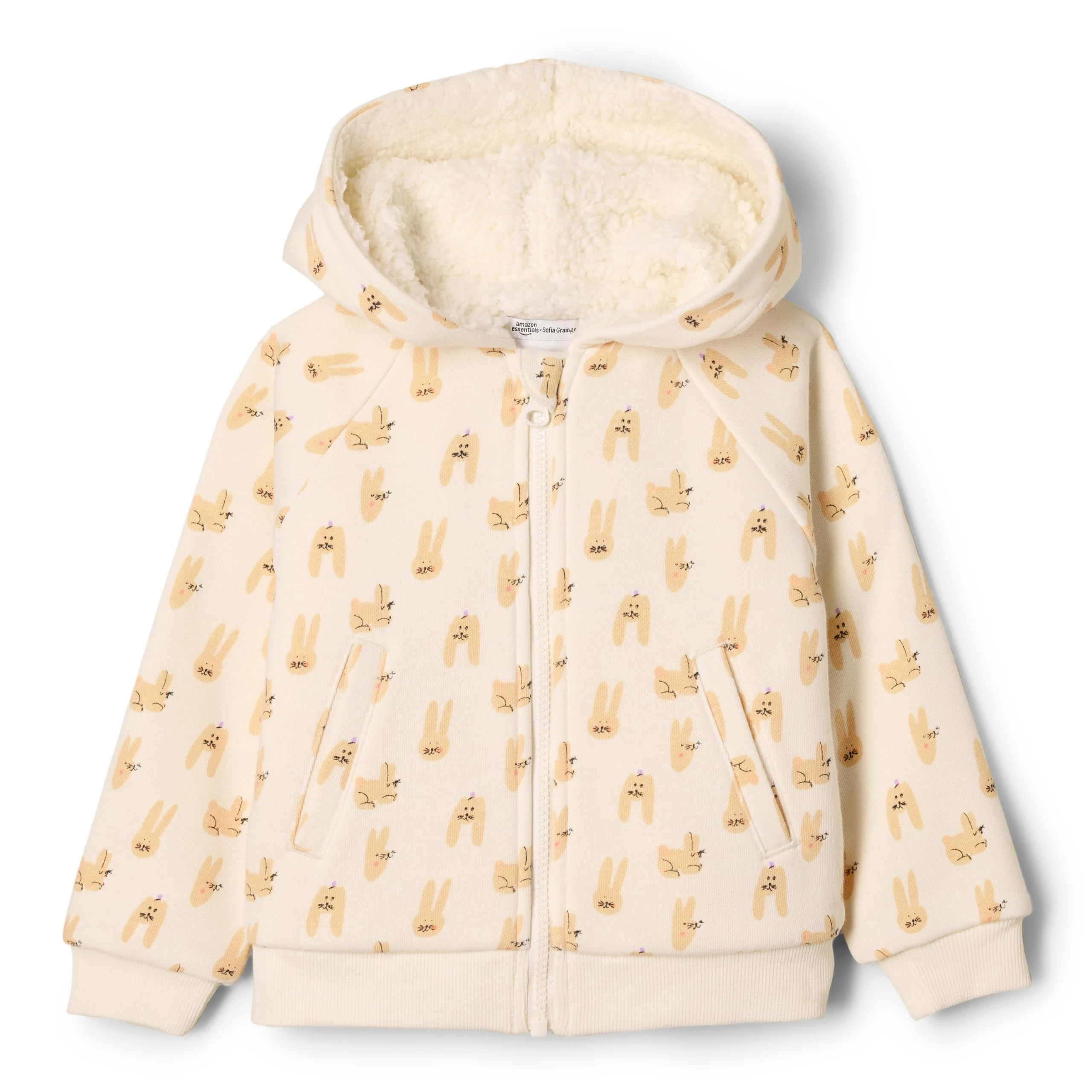 Amazon Essentials x Sofia Grainge Unisex Babies' Zip Hoodie Sweatshirt, Ivory Taupe Rabbits, 18 Months