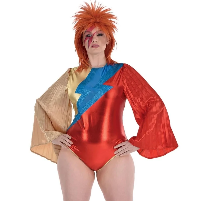 amscan Women's Metallic Red, Gold, & Blue Glam Rock Bodysuit Costume (S/M Size) 1 Piece - Ideal for Cosplay, Halloween, & Themed Events