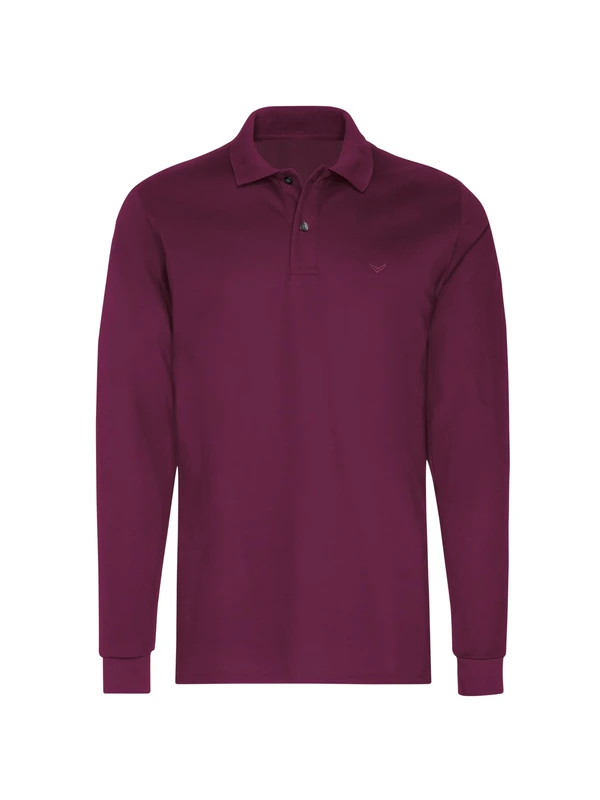 Trigema Long Sleeve Polo Shirt with Cuffs, Sangria, XXL