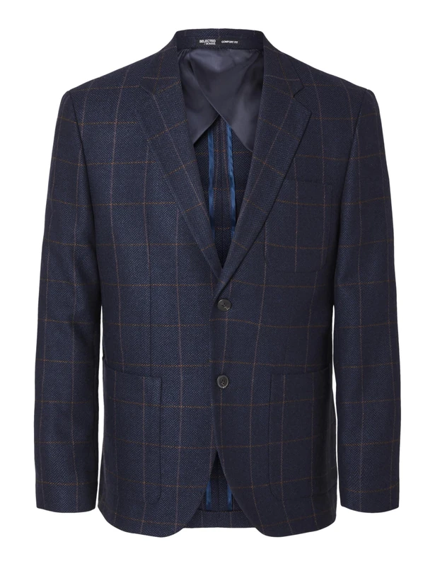 SELECTED HOMME Men's Slhslim-Dallas Wool Check BLZ Noos, Blazer Navy, 46