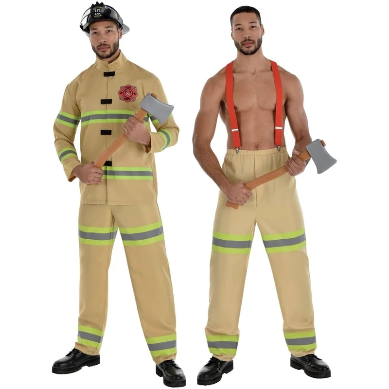 amscan Men's Brown Firefighter Costume Set, Large Size (42-44) - Comfortable Fit, Ideal for Halloween, Cosplay, Themed Events & More