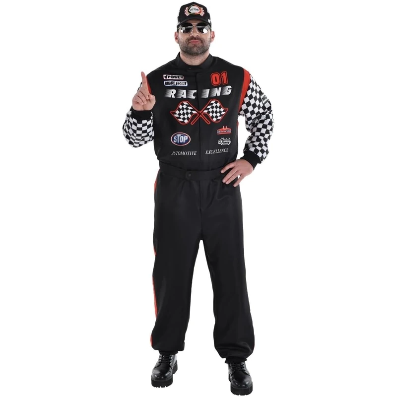 amscan Men's Black, & White Racecar Driver Costume Set, Small Size (36-38) - Comfortable Fit, Ideal for Parties, Gatherings, & Social Events