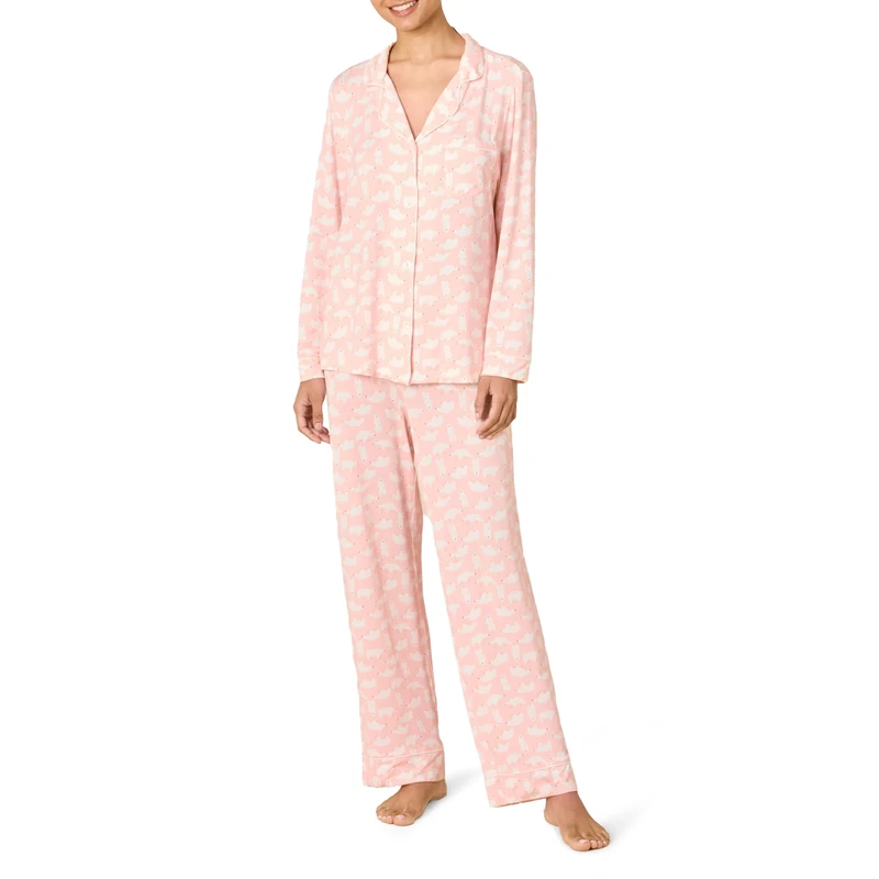 Amazon Essentials x Sofia Grainge Women's Stretch Modal Long-Sleeve and Full-Length Bottom Pyjama Set, Pale Pink Polar Bear, XS
