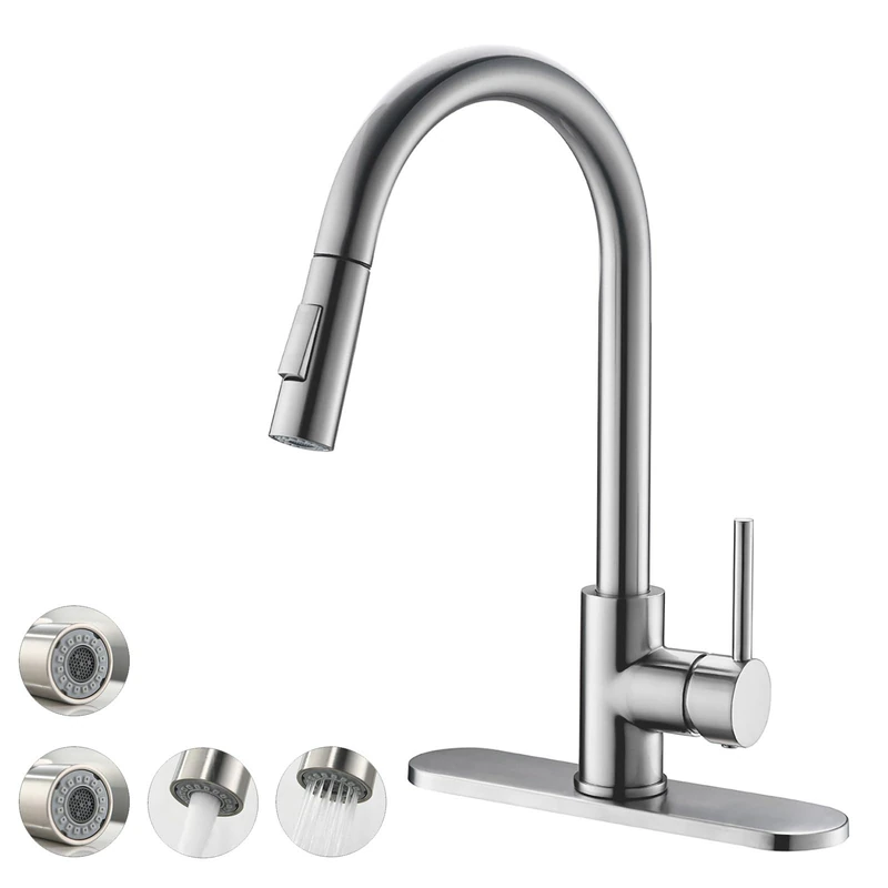 Havin Kitchen Faucet with Pull Down Sprayer, High Arc Stainless Steel Material, with cUPC Ceramic Cartridge,Without Deck Plate,Fit for 1 Hole Kitchen Sink or Laundry Sink,Brushed Nickel Color