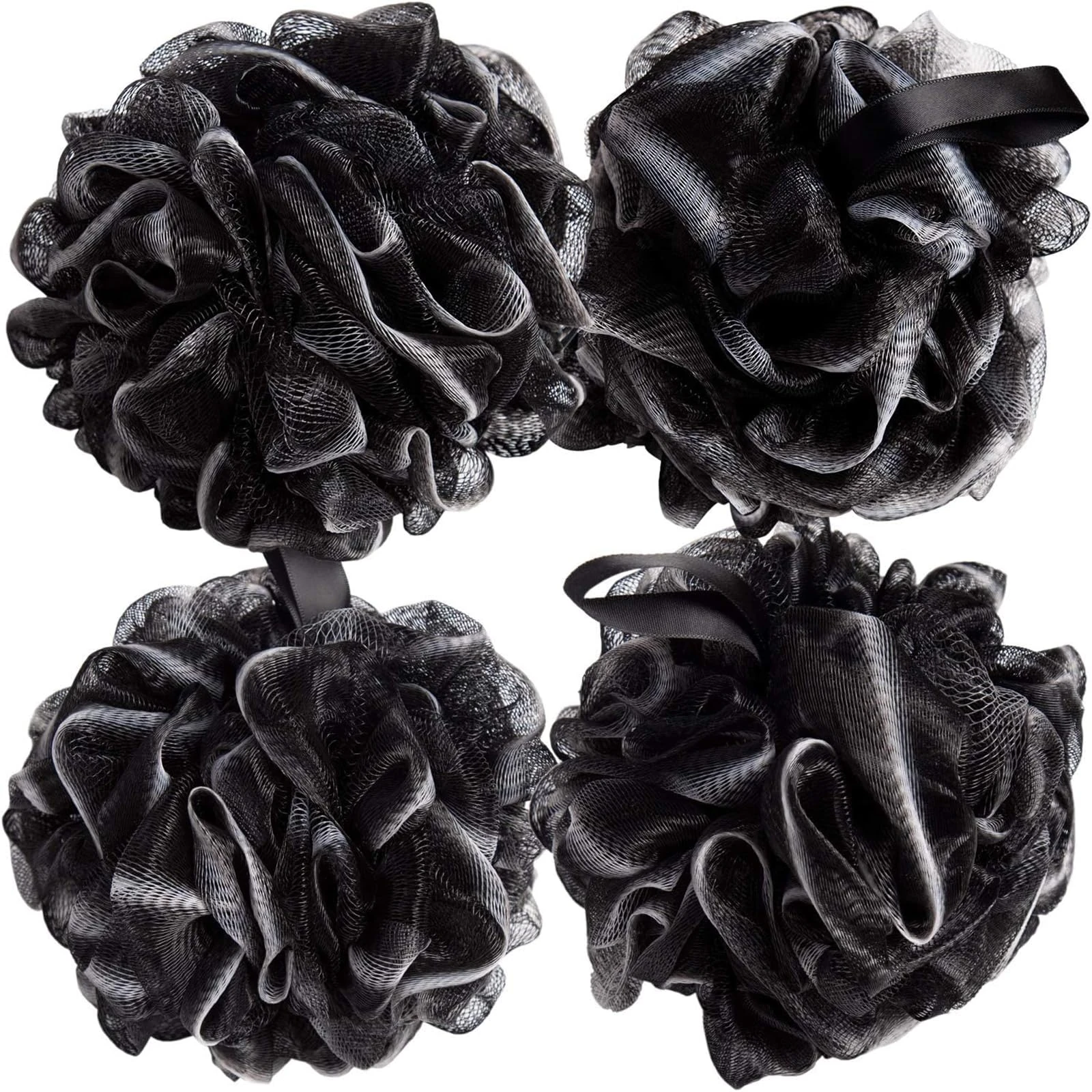 DDUP Loofah, Shower Puff for Women and Men, Mesh Pouf, Soft Shower Pouf, Bath Scrunchie, Multi Pack Body Puff, Exfoliating Bath Sponge for Adults(Black)