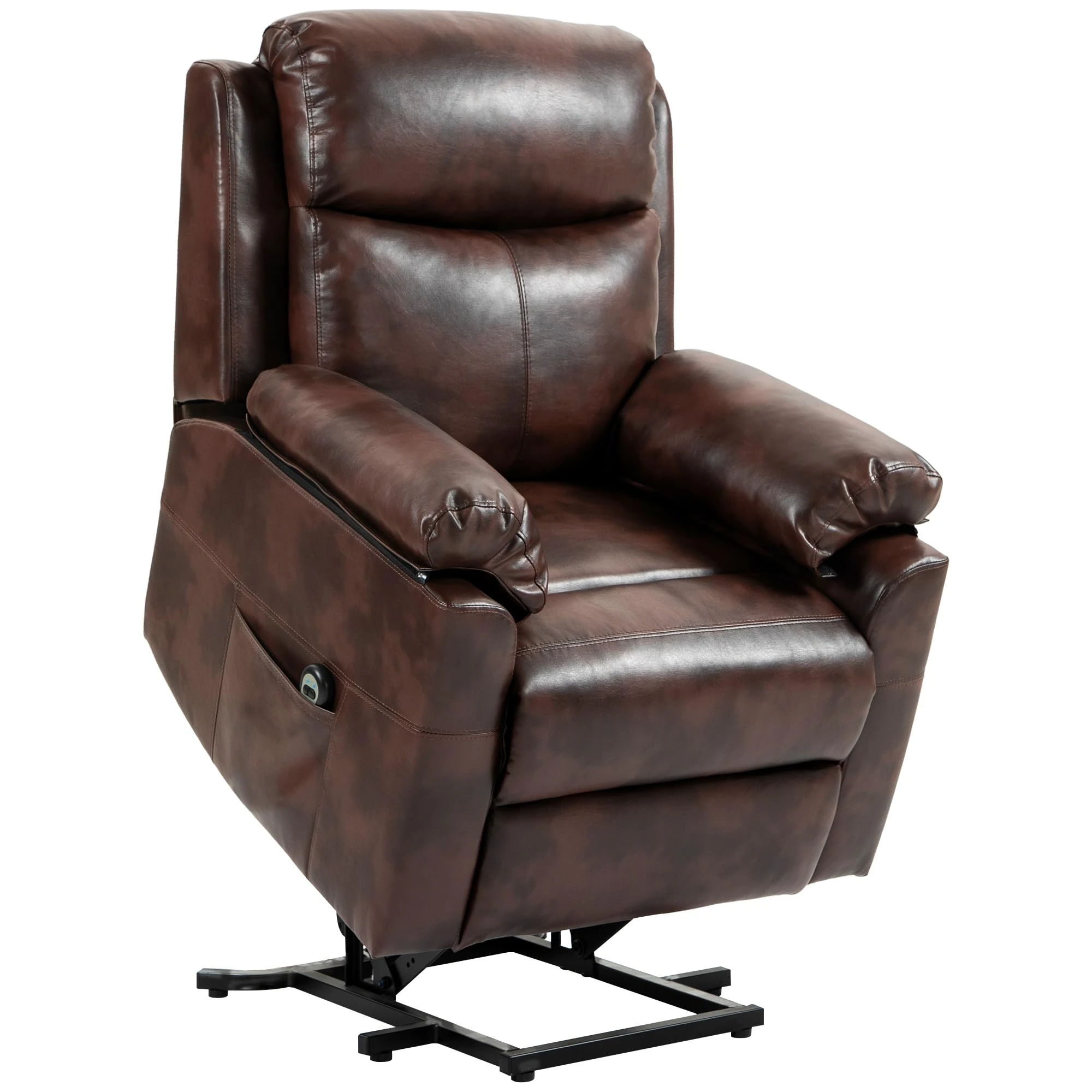 HOMCOM Power Lift Recliner Chair, Electric Lift Chair for Elderly, Overstuffed Faux Leather Riser and Reclining Armchair with Remote Control, Side Pockets, for Living Room, Dark Brown