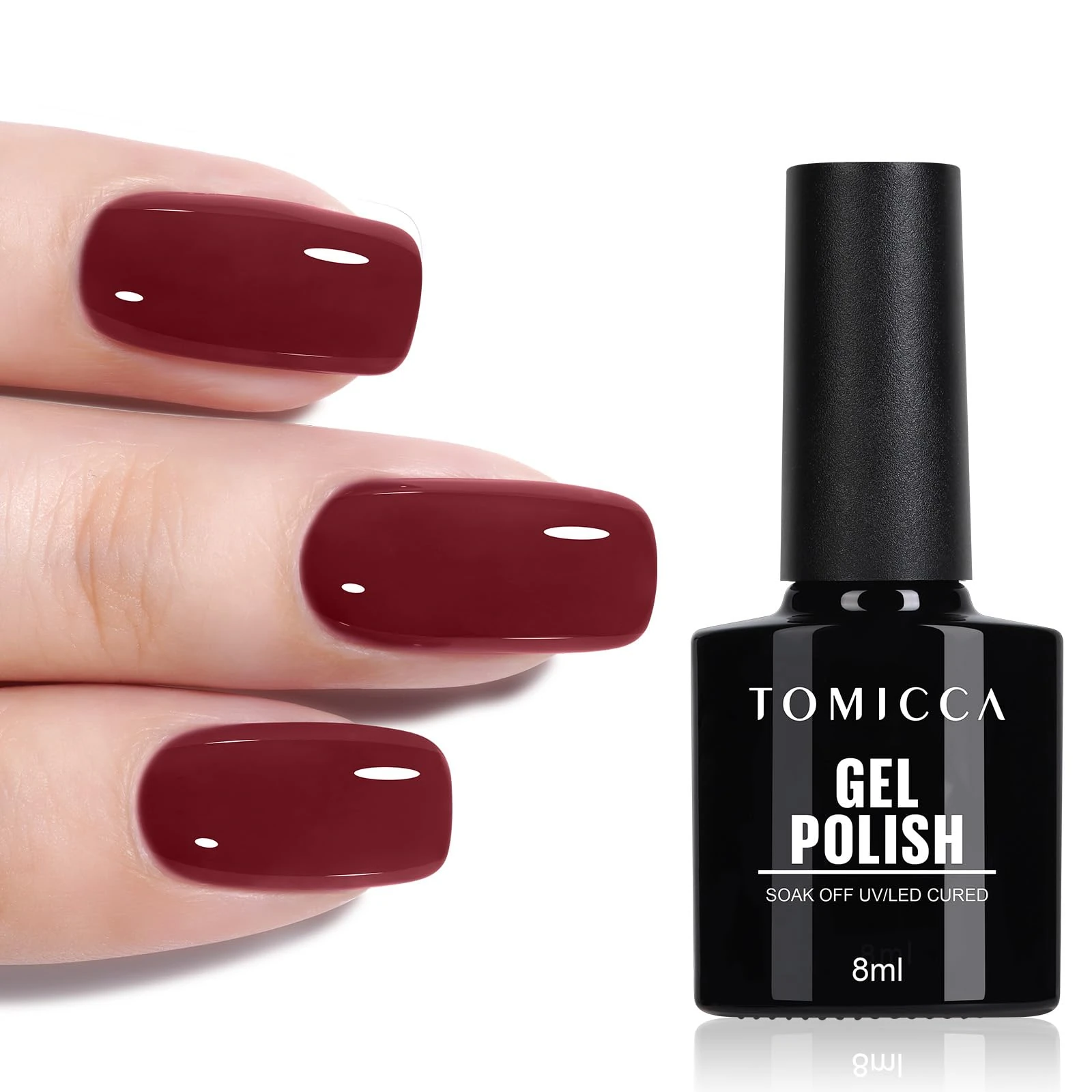 TOMICCA Cherry Red Gel Nail Polish, Burgundy Red UV LED Gel Nail Varnish, High Glossy Long Lasting & Chip Resistant Nail Art Manicure Salon DIY Gift for Girls 8ml