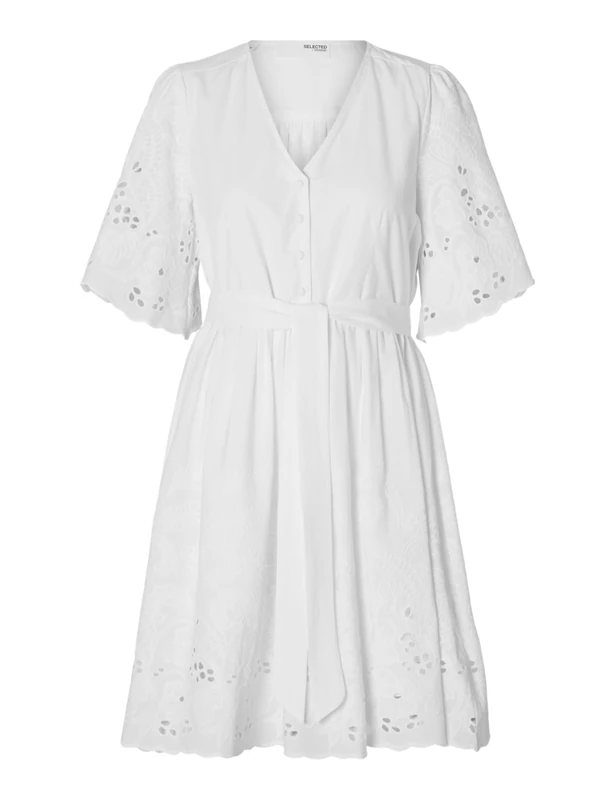 SELECTED FEMME Women's Embroidered Mini Dress, Bright White, 10