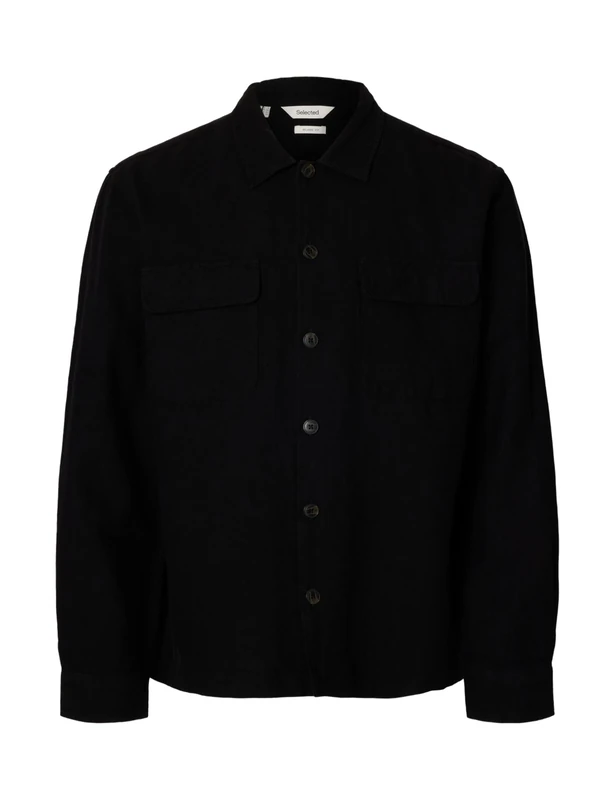 Selected Homme Male Overshirt Linen Mix, Black, M