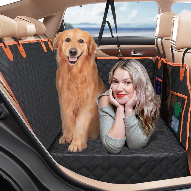 Euqvunn Dog Car Seat Cover with Hard Bottom, [Wider Size & Metal Cilp] Back Seat Extender for Dog, Waterproof Dog Hammock for Car Back Seat, Seat Protector Universal for All Cars, SUVs, Trunks