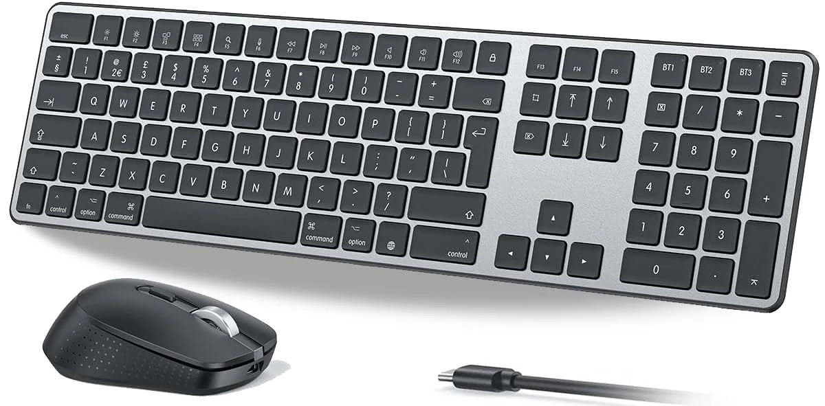 OMOTON Wireless Bluetooth Keyboard Mouse Rechargeable for Mac OS, Wireless Keyboard and mouse Set for MacBook Air/MacBook Pro/iMac, Multi-Device Ultra Slim, Quiet Typing, QWERTY UK Layout, Gray