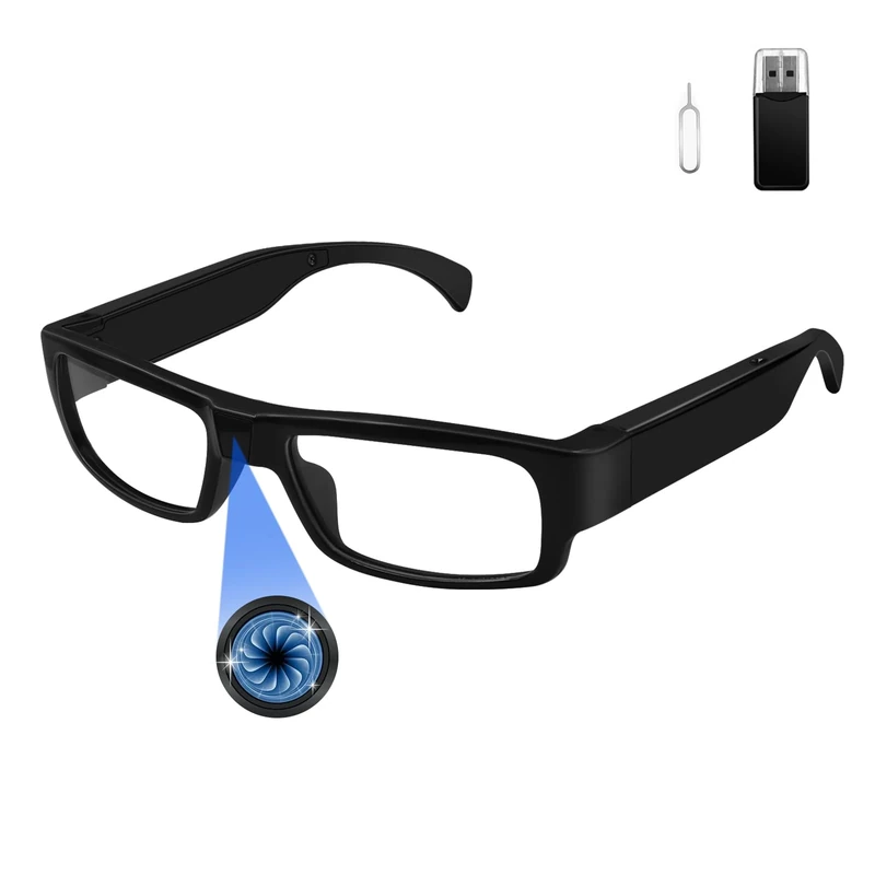 Tebetu Hidden Camera Glasses with Hidden Camera, Hidden Spy Camera HD 1080P, Mini Hidden Camera Spy Sens Wifi, Sports Glasses for Indoor and Outdoor Activities
