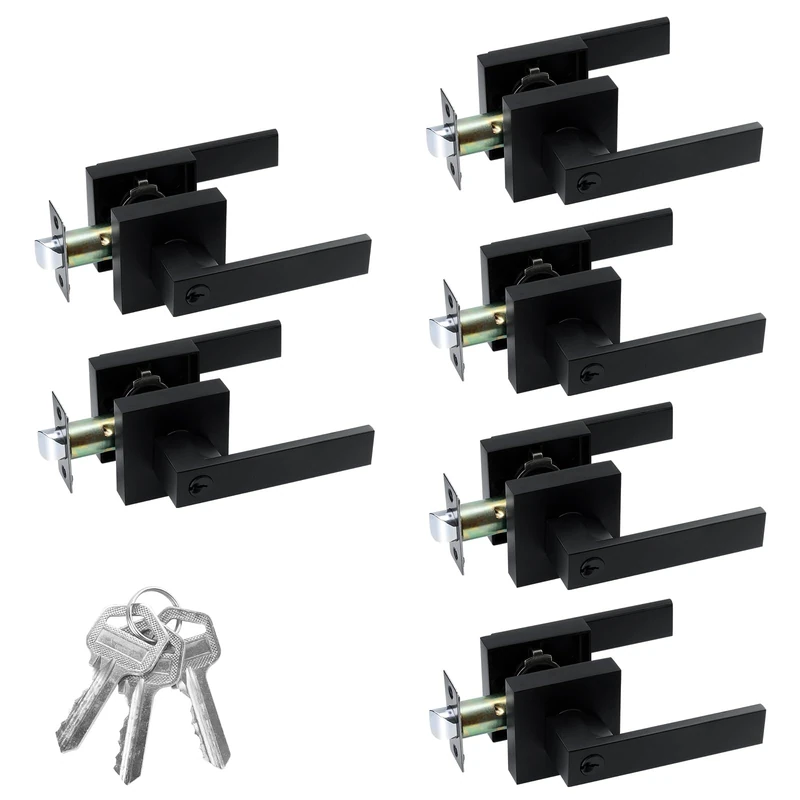 JO.KO Entry Door Lock Set, Square Door Lever for Bedroom, Passage Door Privacy Locking Interior/Exterior Entry Door Knob/Heavy Duty
