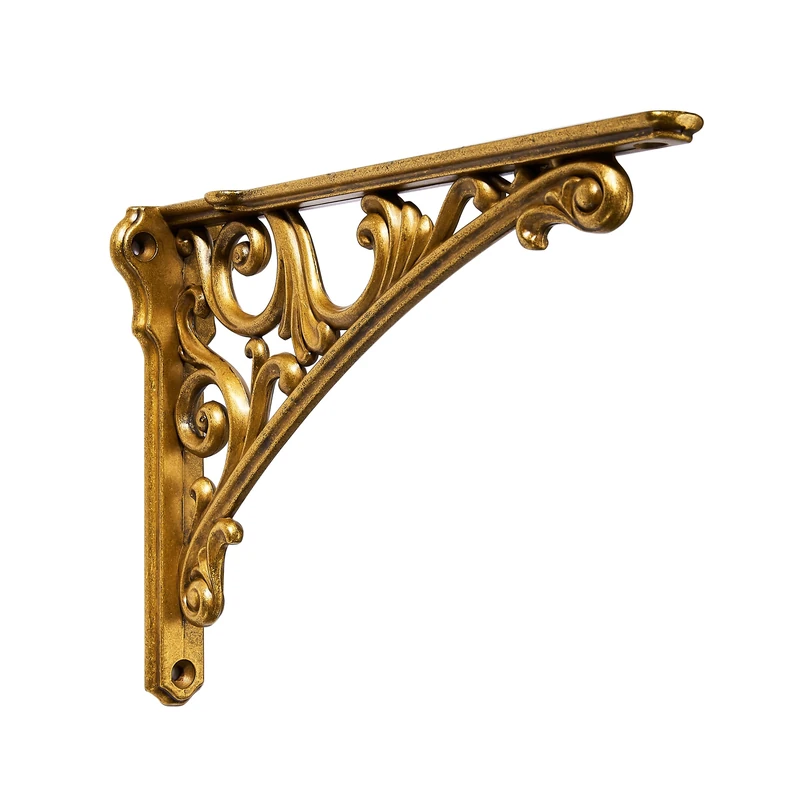 Khtumeware Shelf Bracket 12 Inch, Decorative Brackets for Shelving, Heavy Duty Vintage Brass Ornate Shelf Bracket, Hardware Included, 4 Pack, Antique Brass Finish