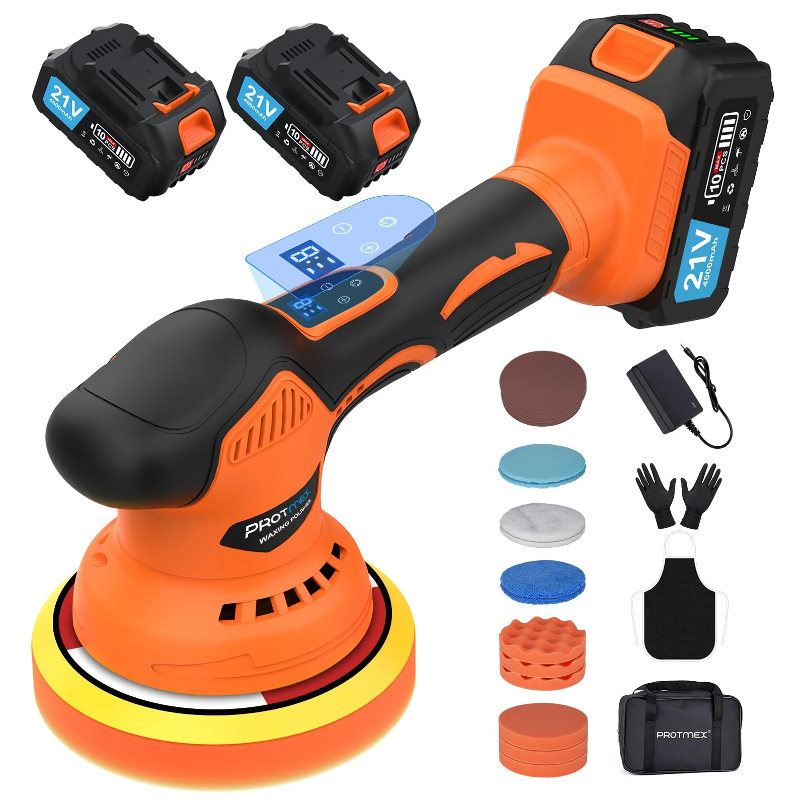 Cordless Car Buffer Polisher, Car Polishing Kit with 21V 4.0Ah Batteries, Orbital Eccentric Buffers with 8 Variable Speed Up to 6000 RPM, 6IN Touchscreen Buffer for Car Detailing/Scratch Removing