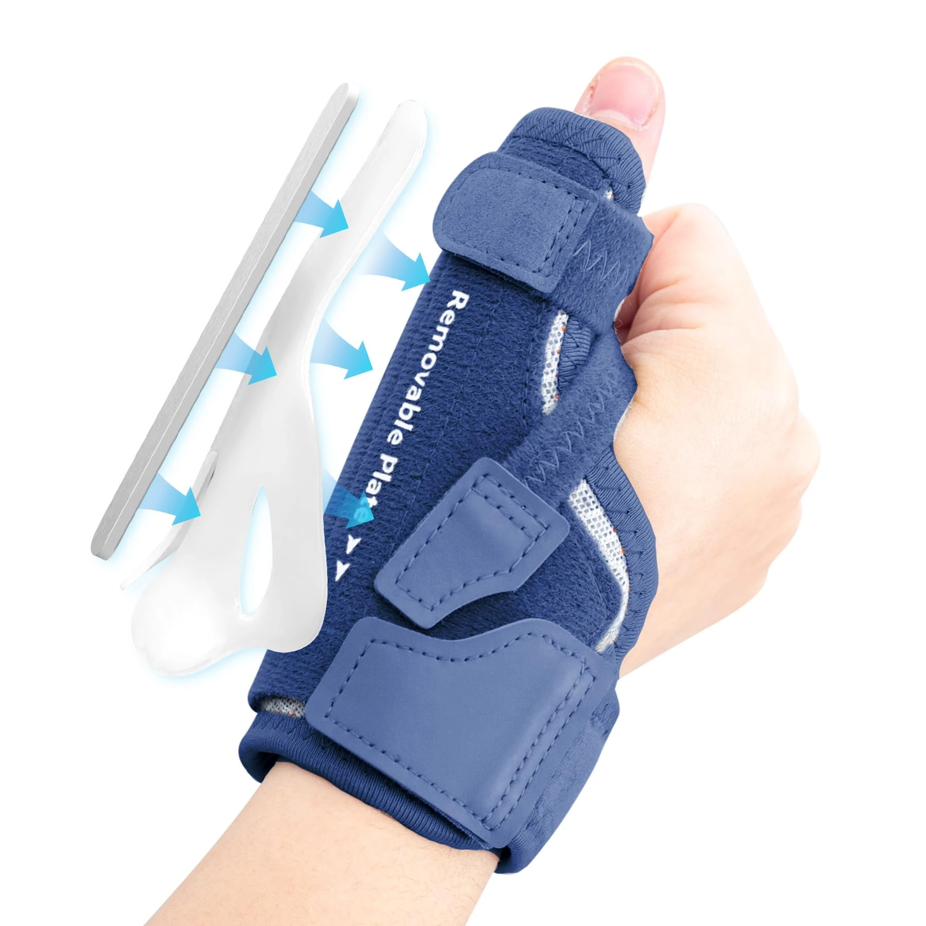 CURECARE 2 in 1 Thumb Support, Removable Thumb Splint Right Left Hand, Thumb Brace with 3 Level Stability, Reversible Thumb Support for Arthritis, De Quervain’s, Thumb Spica Splint (S/M, Blue)