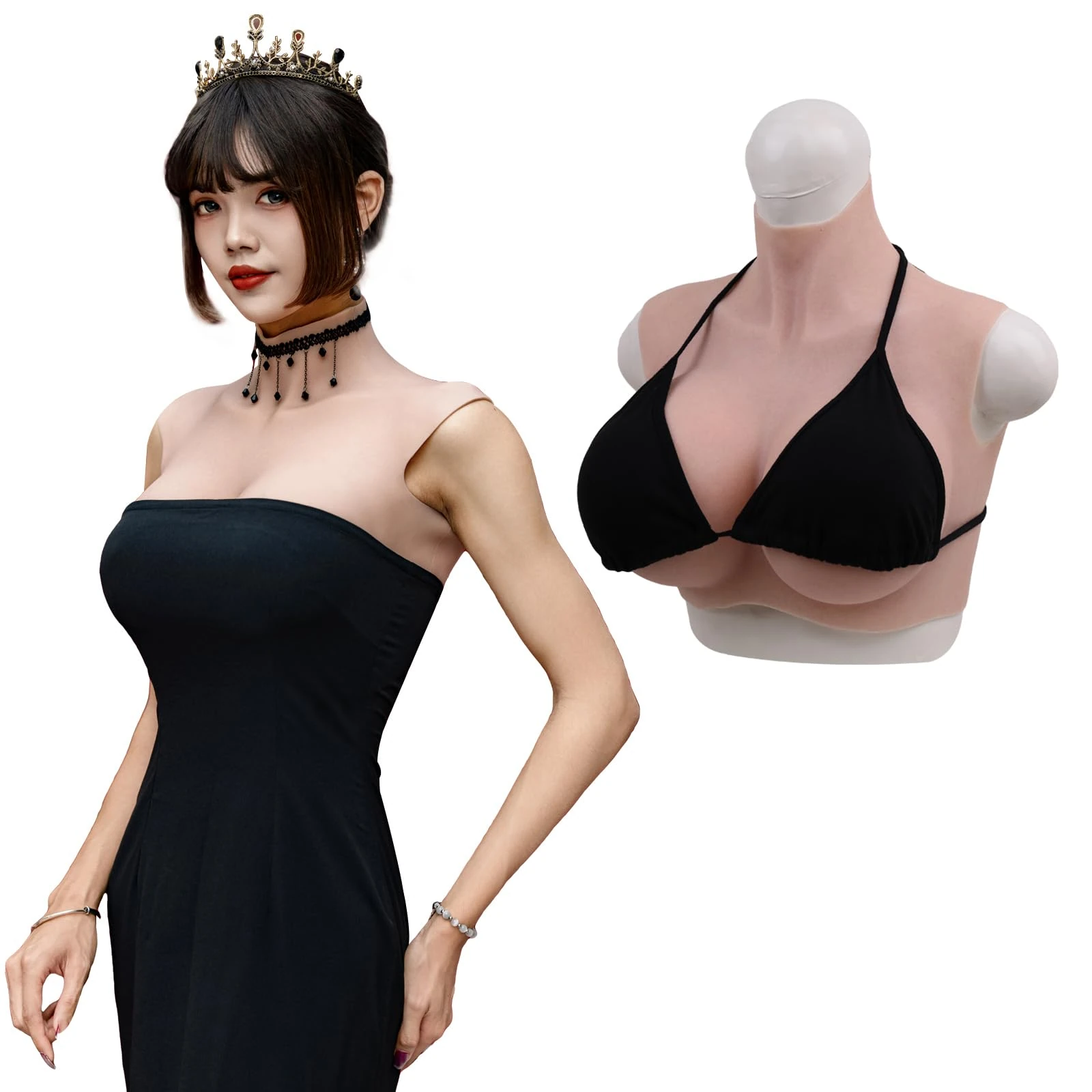 QIAOYIQIAO 4th Silicone Breastplate C-H Cup Fake Boobs Realistic Breast Forms for Crossdressers Shemale Transgender Cosplay (C cup-Cotton filler, Color 2)